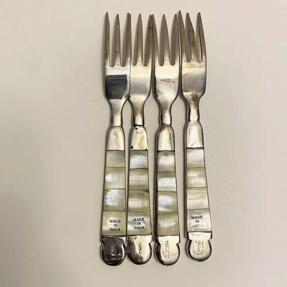 Towle Mother Of Pearl Seafood Forks Silver Plate Vintage Style India Qty Of 4